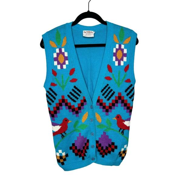 Beldoch Popper Jackets & Blazers - Vintage Beldoch Popper Colorful Bird Sweater Vest 100% Cotton USA Size Small